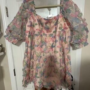 Women’s Pastel Floral Puff-Sleeve Dress